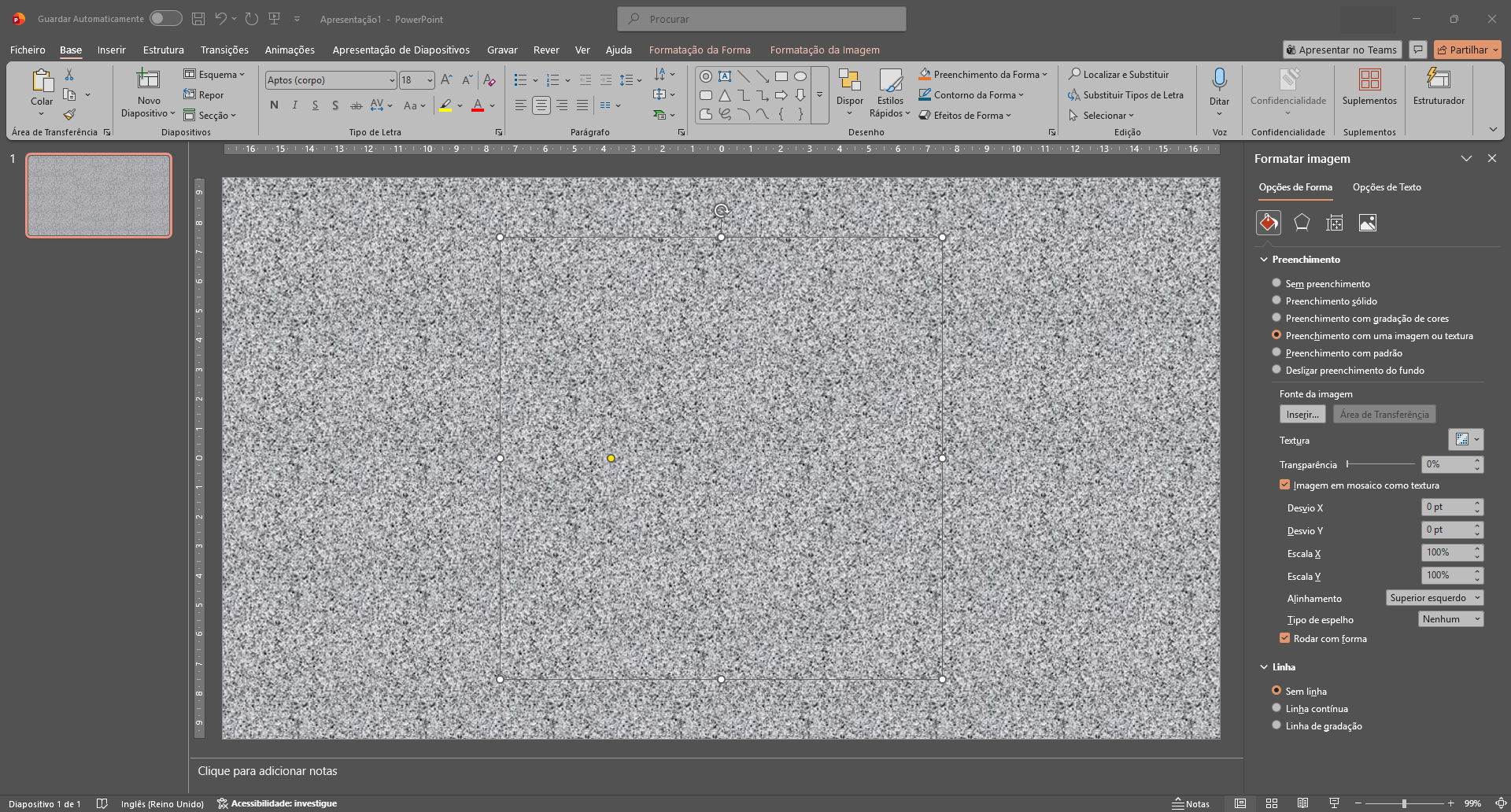 Janela do PowerPoint ilustrativa do resultado após a inserção de uma figura com uma textura similar ao fundo